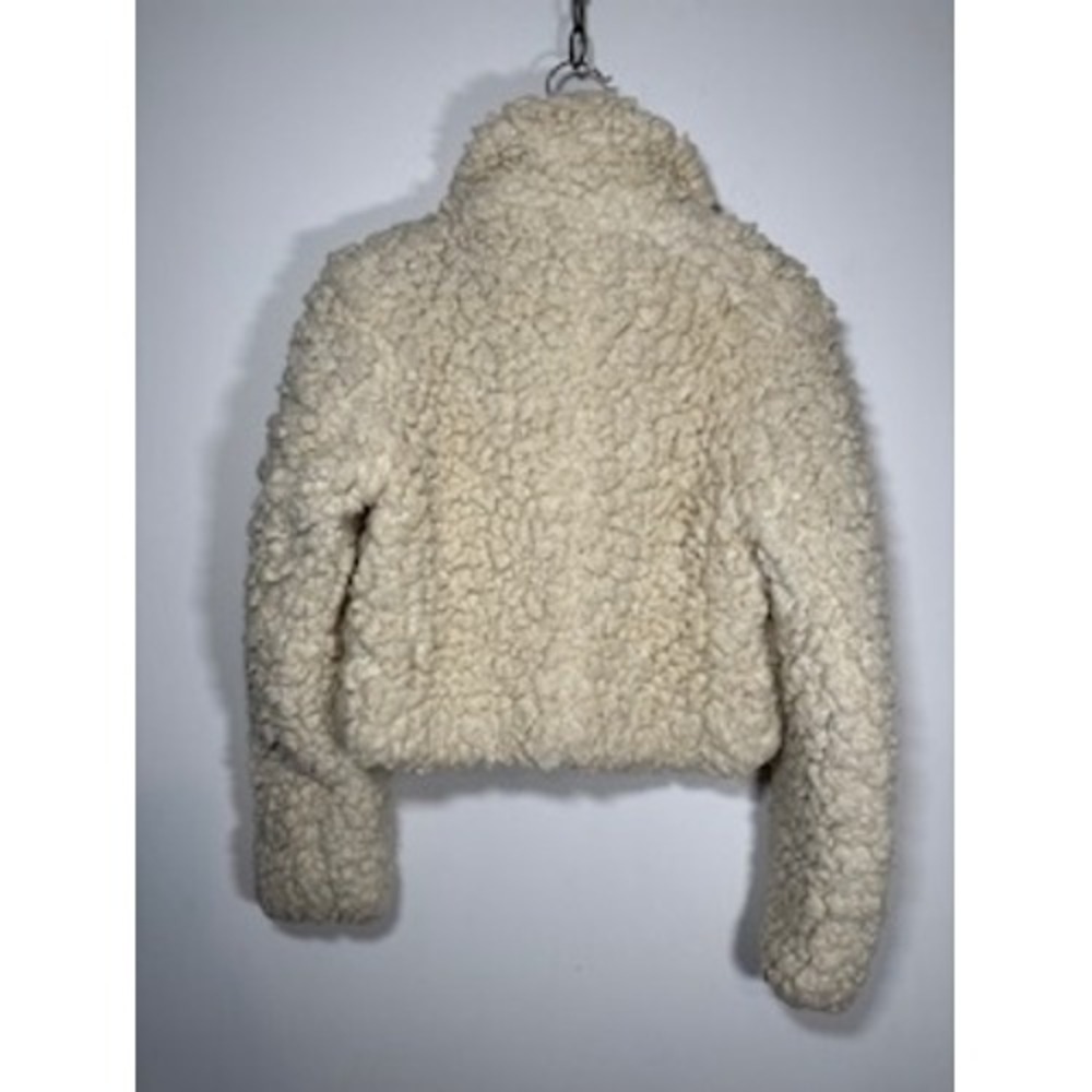 Free People Shaggy Faux Sherpa Moto Cream Jacket Coat Size XS Boho Apres Ski - Picture 5 of 9
